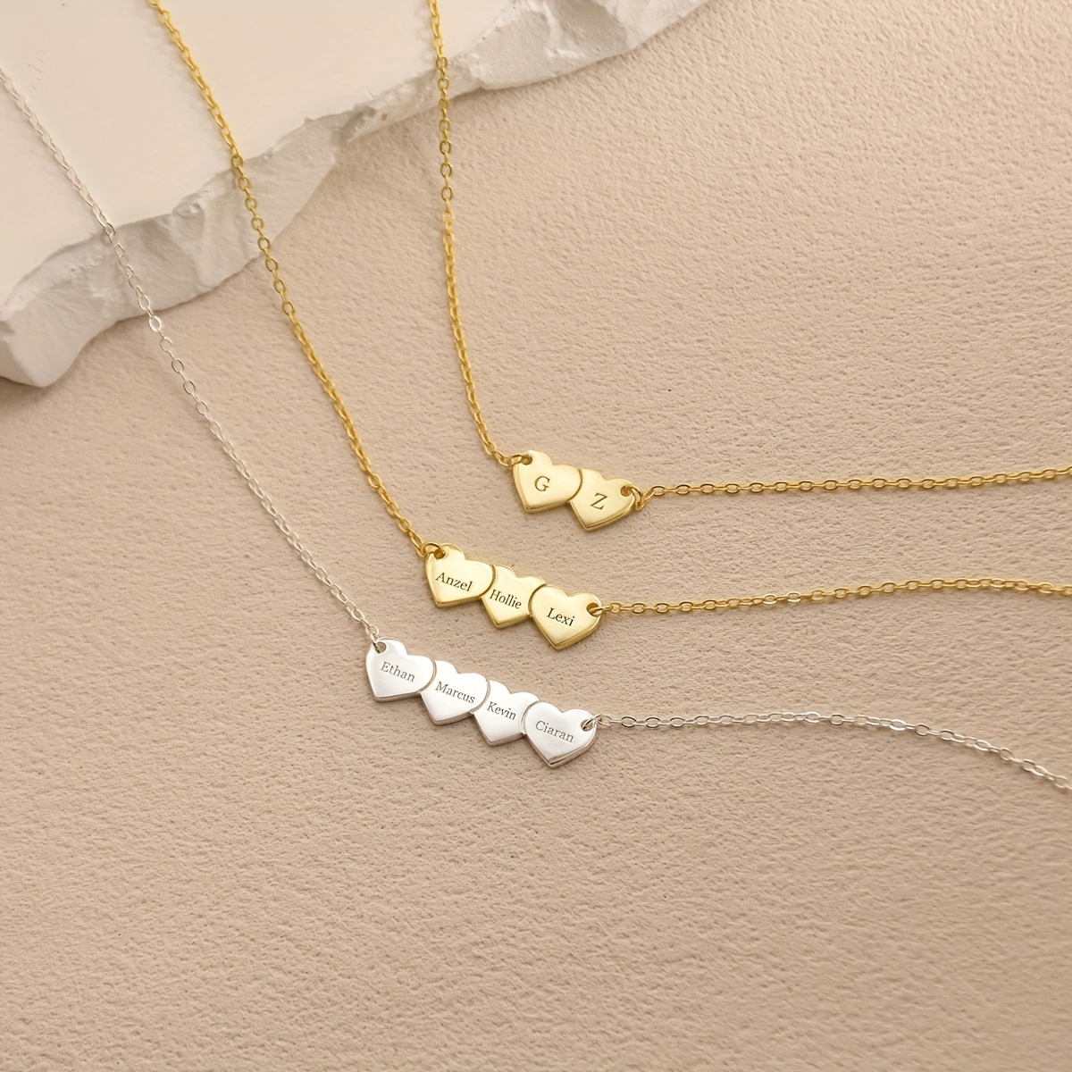 Personalized Multiple Love Heart Name Pendant Necklace — Custom Family Gift